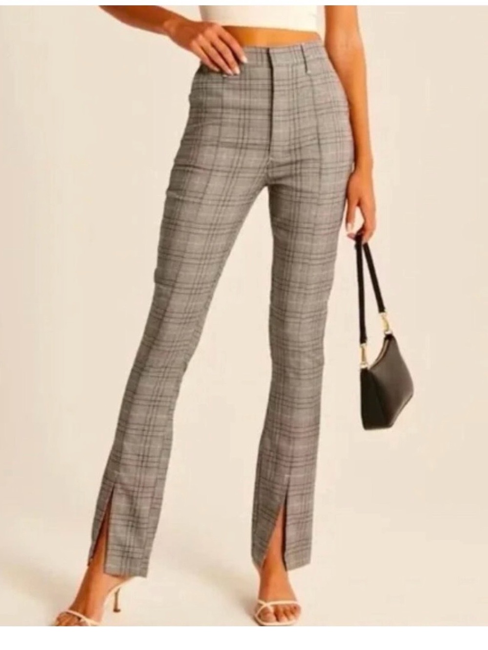 Abercrombie Plaid High-Waist Slim Flare Pants with Front Slit